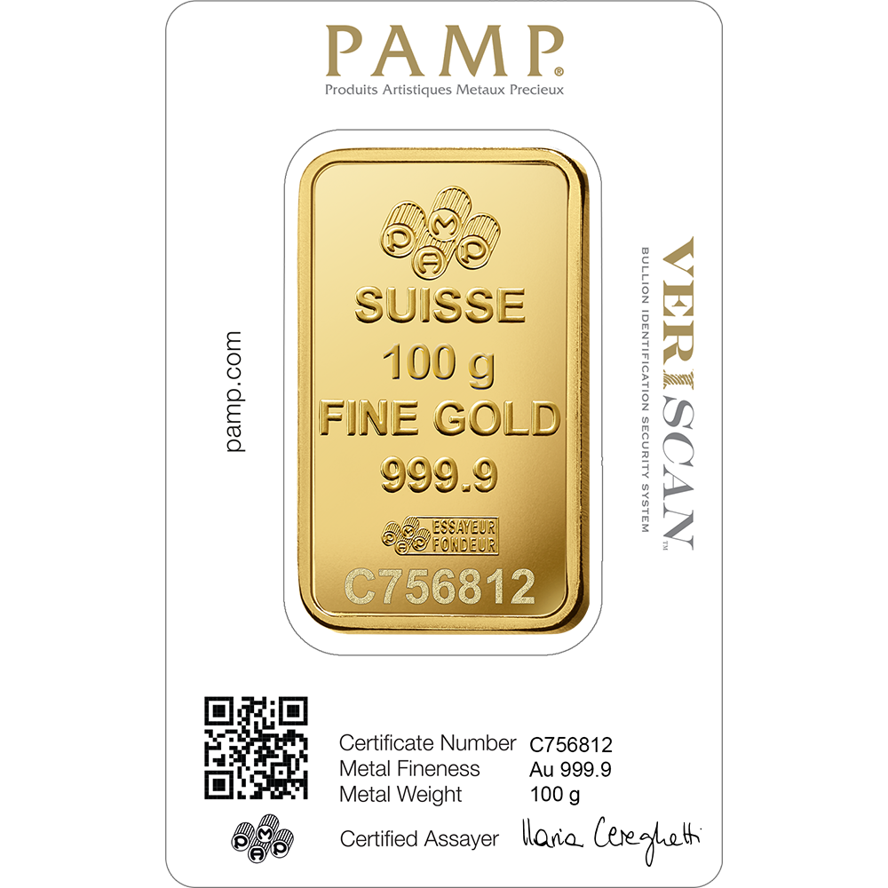 100g Gold Minted Bar PAMP Suisse Fortuna - Image 3